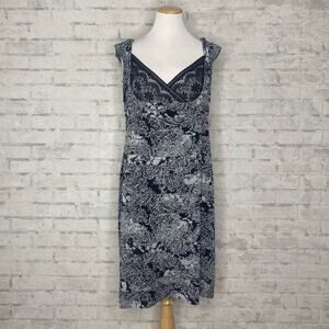 Adrianna Papell | Black Gray Paisley Lace Sleeveless Pleated Dress